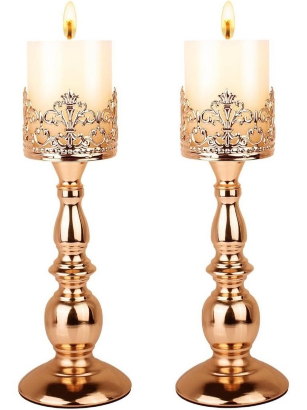 Set of 2 Decorative Large Table Centerpieces Candle Stand Decor Gold Distressed